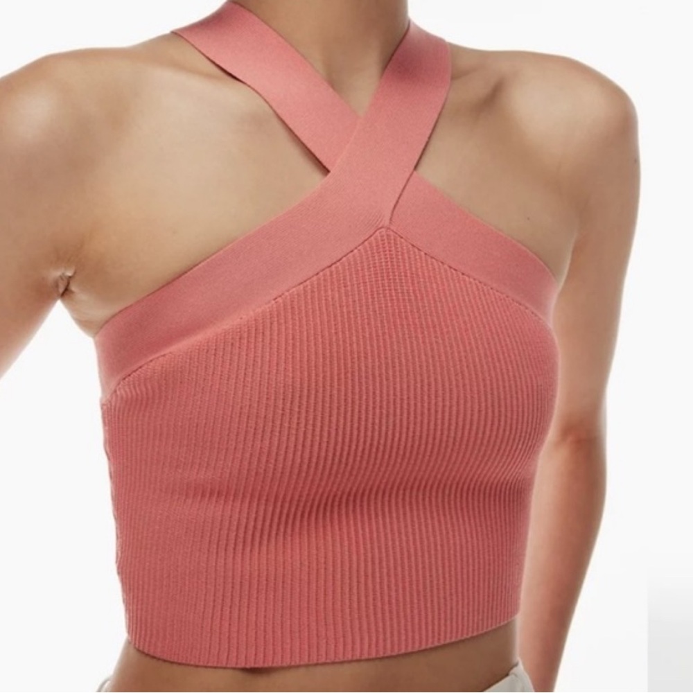 Aritzia Women's Pink Ribbed Cross-Back Top